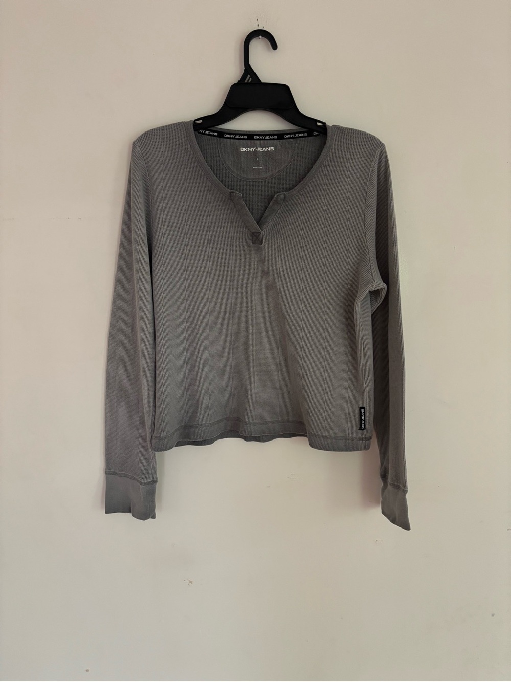 DKNY Jeans Gray Waffle Knit Long Sleeve Top L
